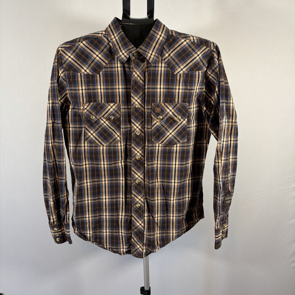 Wrangler Mens Medium Brown Plaid Cowboy Pearl Snap VTG 100% Cotton Shirt Western